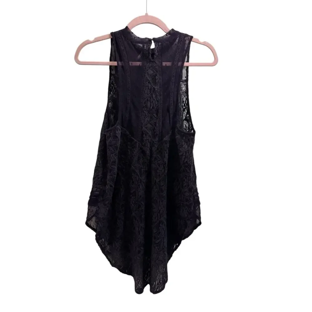 Free People Purple Sheer Lace Sleeveless Tunic Tank Top